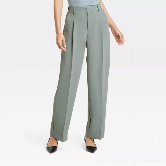 A New Day Women's 10 Gray High-Rise Straight Signature Crepe Essential Trouser - Picture 1 of 13
